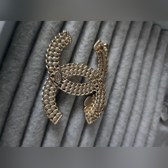 Gold Crystal Double C Brooch with Floral Detail - Picture 8 of 9